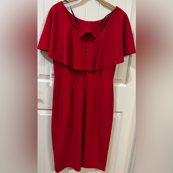 NWT Calvin Klein Red Ruffle V-Back dress - Picture 2 of 5